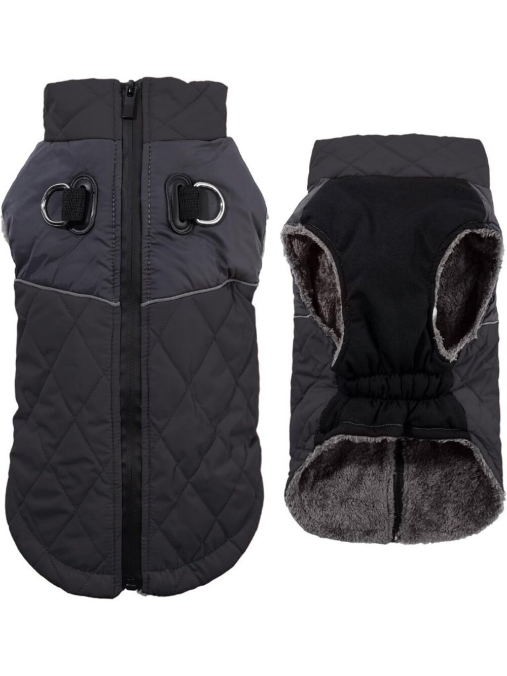 Cozy Winter Dog Coat for Medium Dogs, Puppy Jacket with Harness, Black Large